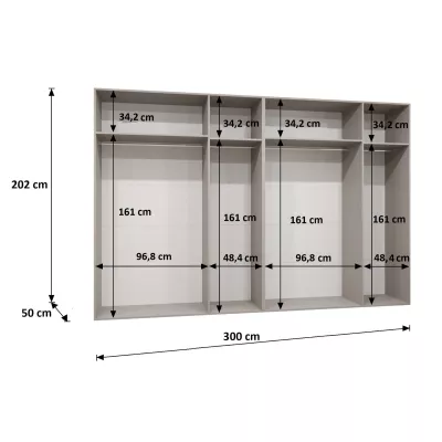 Zrcadlová šestidveřová šatní skříň 300 cm AMARIS 3 - černá / černé úchyty