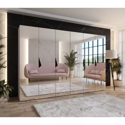 Zrcadlová šestidveřová šatní skříň 300 cm AMARIS 3 - kašmír / černé úchyty