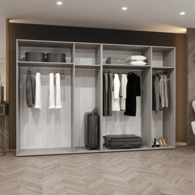 Zrcadlová šestidveřová šatní skříň 300 cm AMARIS 3 - bílá / zlaté úchyty