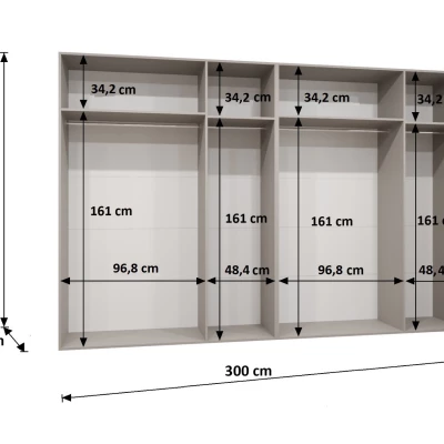 Zrcadlová šestidveřová šatní skříň 300 cm AMARIS 3 - bílá / kašmírové úchyty