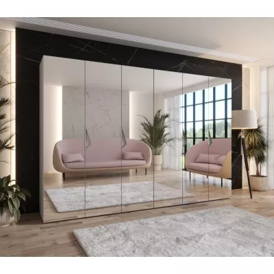 Zrcadlová šestidveřová šatní skříň 300 cm AMARIS 3 - kašmír / kašmírové úchyty