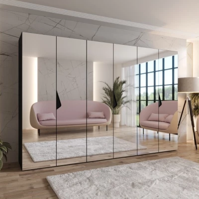 Velká zrcadlová skříň 300 cm AMARIS 3 - černá / černé úchyty