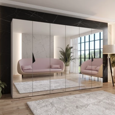 Velká zrcadlová skříň 300 cm AMARIS 3 - kašmír / černé úchyty