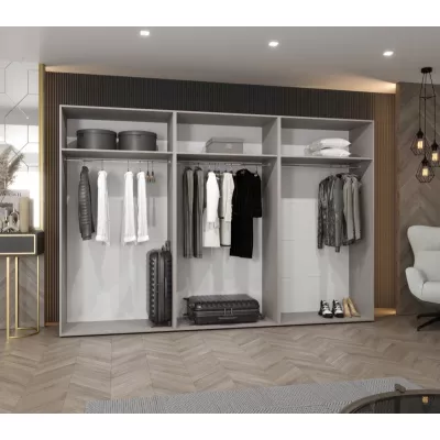 Velká zrcadlová skříň 300 cm AMARIS 3 - bílá / kašmírové úchyty