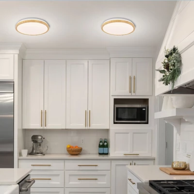 Stropní dřevěné LED osvětlení GANDAVA - 18W, 4000K (denní bílá), 29cm, kulaté, hnědé / bílé