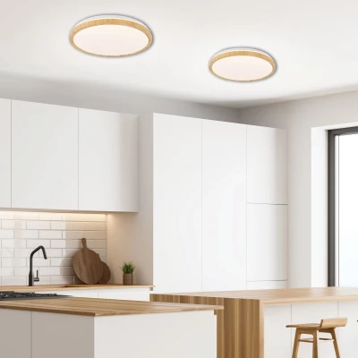 Stropní dřevěné LED osvětlení GANDAVA - 36W, 4000K (denní bílá), 48cm, kulaté, hnědé / bílé