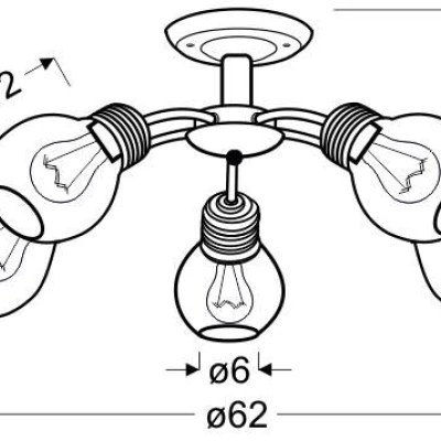 Stropní pětiramenné osvětlení GLIVA - 5xE27, 60W, patina