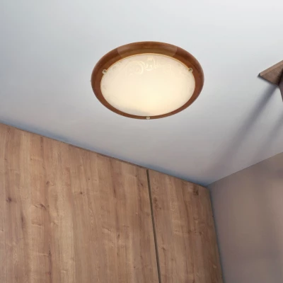 Stropní kulaté osvětlení HERBA - 1xE27, 60W, 30cm, kulaté, dub