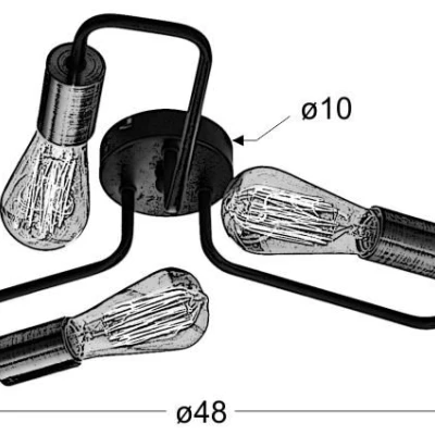 Retro přisazený tříramenný lustr HERPE - 3xE27, 60W, černý / měděný