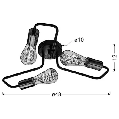 Retro přisazený tříramenný lustr HERPE - 3xE27, 60W, černý / měděný