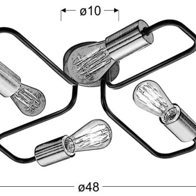 Retro přisazený čtyřramenný lustr HERPE - 4xE27, 60W, černý / měděný