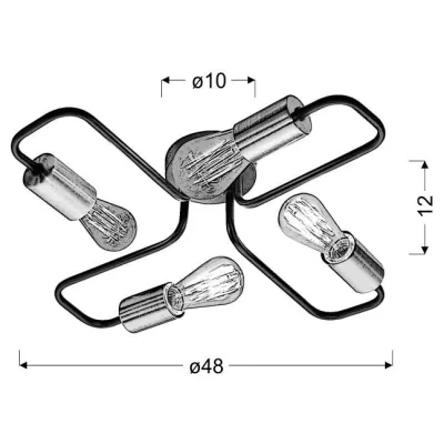 Retro přisazený čtyřramenný lustr HERPE - 4xE27, 60W, černý / měděný