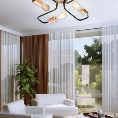 Retro přisazený čtyřramenný lustr HERPE - 4xE27, 60W, černý / měděný