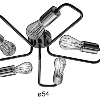 Retro přisazený pětiramenný lustr HERPE - 5xE27, 60W, černý / měděný