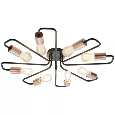 Retro přisazený osmiramenný lustr HERPE - 8xE27, 60W, černý / měděný