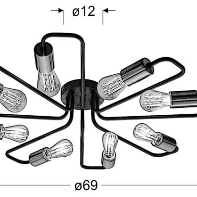 Retro přisazený osmiramenný lustr HERPE - 8xE27, 60W, černý / měděný
