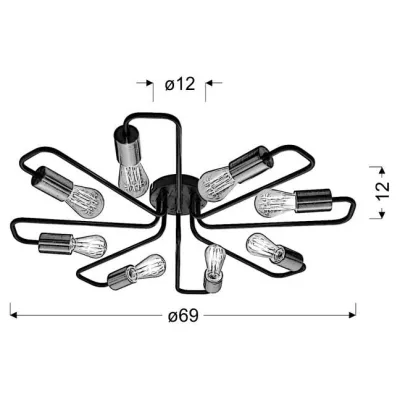 Retro přisazený osmiramenný lustr HERPE - 8xE27, 60W, černý / měděný