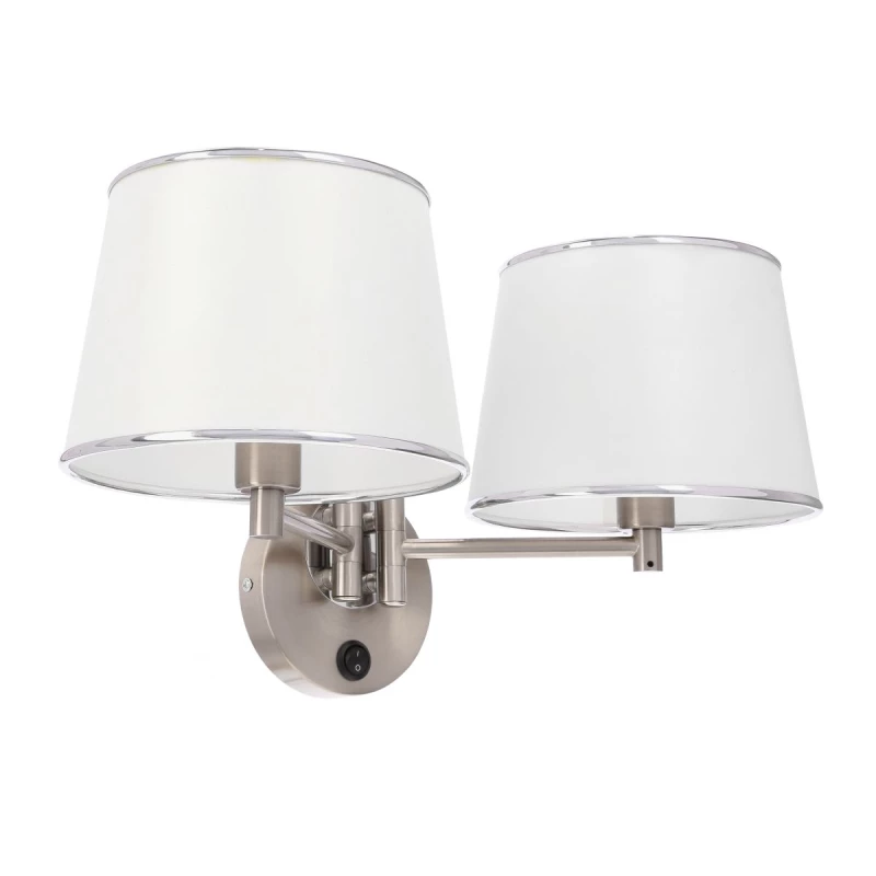 Nástěnná čtecí lampa s vypínačem IBIS - 2xE14, 40W, stříbrná / bílá