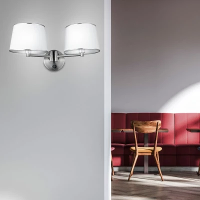 Nástěnná čtecí lampa s vypínačem IBIS - 2xE14, 40W, stříbrná / bílá