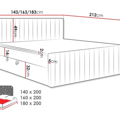 Kontinentální manželská postel 140x200 VASHON 2 - černá + topper ZDARMA