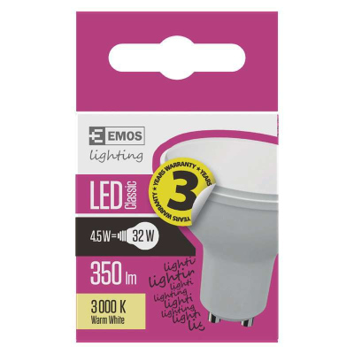 LED žárovka, GU10, 4,5W, teplá bílá