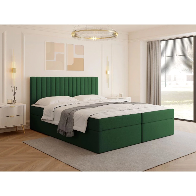 Boxspringová manželská postel 140x200 VASHON 1 - zelená + topper ZDARMA