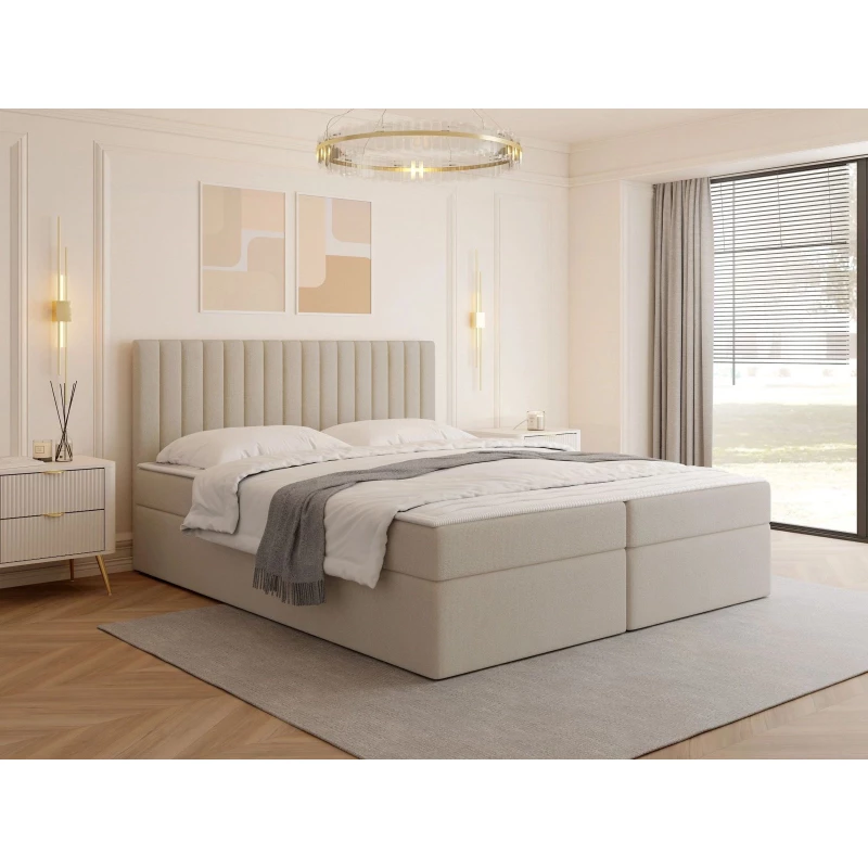 Boxspringová manželská postel 160x200 VASHON 1 - světlá béžová + topper ZDARMA