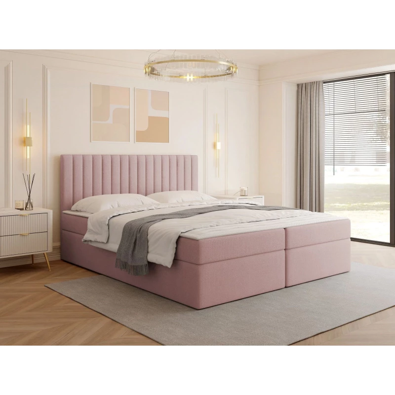 Boxspringová manželská postel 160x200 VASHON 1 - pastelová růžová + topper ZDARMA