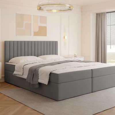 Boxspringová manželská postel 180x200 VASHON 1 - šedá + topper ZDARMA