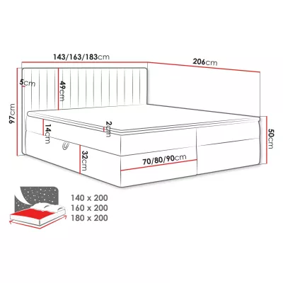 Boxspringová manželská postel 180x200 VASHON 1 - modrá + topper ZDARMA