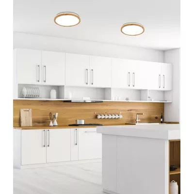 LED stropní přisazené světlo KATO - 16W, 4000K (denní bílá), 30cm, kulaté, světlé dřevo / bílé
