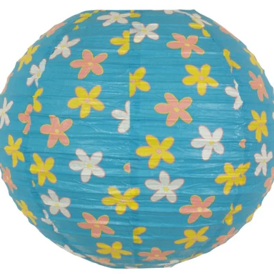 Papírové stínidlo KOKON - 35cm, koule, květinové, modré / různobarevné