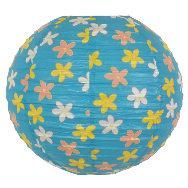 Papírové stínidlo KOKON - 35cm, koule, květinové, modré / různobarevné