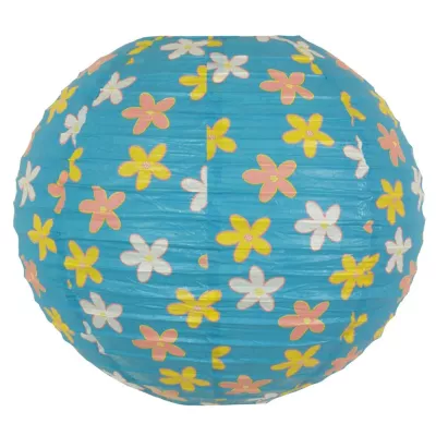 Papírové stínidlo KOKON - 35cm, koule, květinové, modré / různobarevné