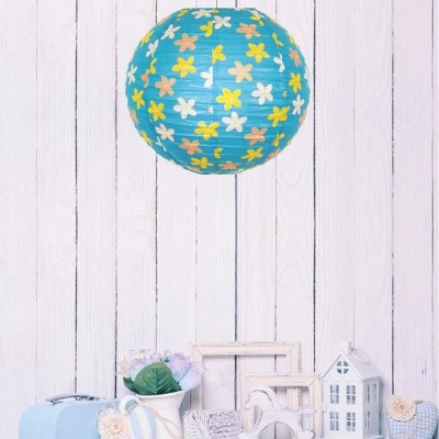 Papírové stínidlo KOKON - 35cm, koule, květinové, modré / různobarevné