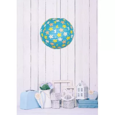 Papírové stínidlo KOKON - 35cm, koule, květinové, modré / různobarevné