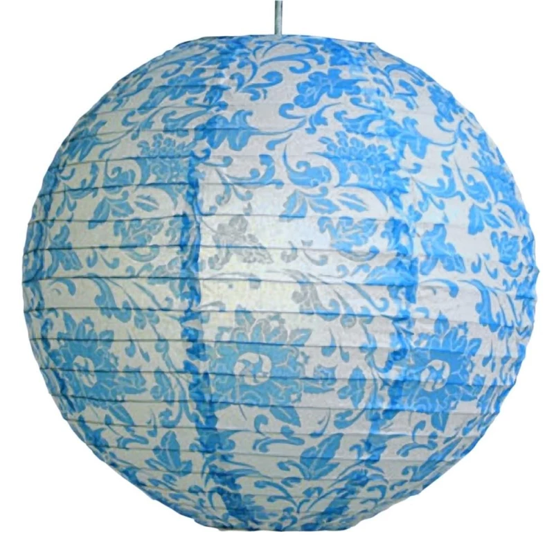 Papírové stínidlo KOKON - 35cm, koule, květinové, modré