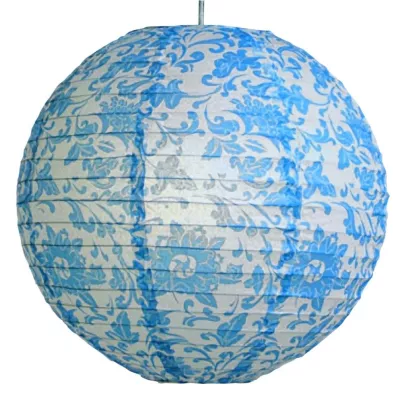 Papírové stínidlo KOKON - 35cm, koule, květinové, modré