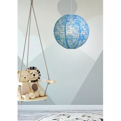 Papírové stínidlo KOKON - 35cm, koule, květinové, modré