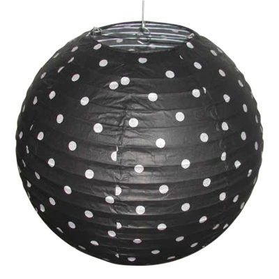 Papírové stínidlo KOKON - 35cm, koule, puntíky, černé