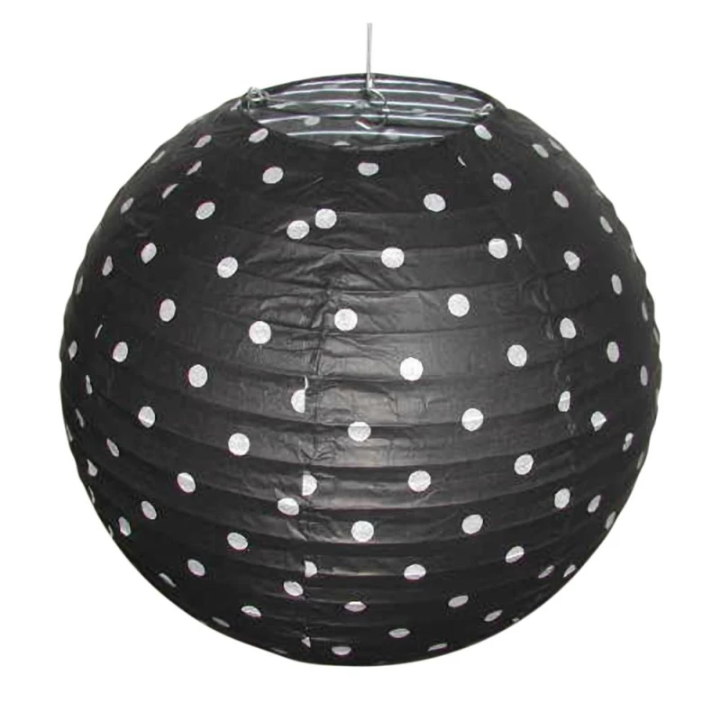 Papírové stínidlo KOKON - 35cm, koule, puntíky, černé