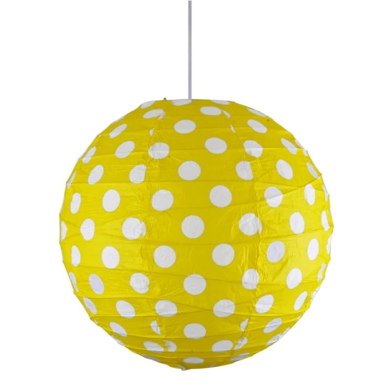 Papírové stínidlo KOKON - 40cm, koule, puntíky, žluté