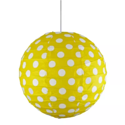 Papírové stínidlo KOKON - 40cm, koule, puntíky, žluté