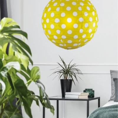 Papírové stínidlo KOKON - 40cm, koule, puntíky, žluté