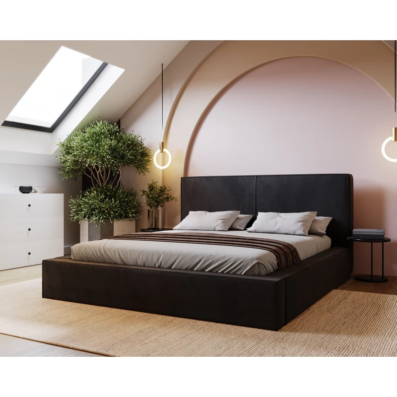 VÝPRODEJ - Jednoduchá čalouněná postel 160x200 NIDIA 1 s úložným prostorem - černá