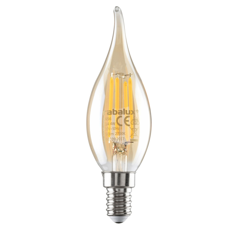 Filamentová LED žárovka, tvar CA35, E14, 4W, teplá bílá