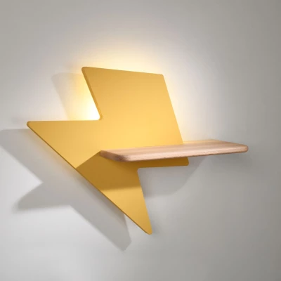 Dětské nástěnné LED světlo s poličkou LIGHTNING - 4W, 4000K (denní bílá), žluté / hnědé