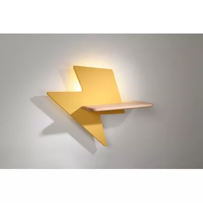 Dětské nástěnné LED světlo s poličkou LIGHTNING - 4W, 4000K (denní bílá), žluté / hnědé