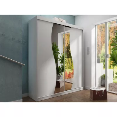 VÝPRODEJ - Zrcadlová šatní skříň 150 cm s RGB LED osvětlením ELVIRA 4 - bílá