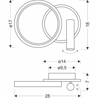 LED nástěnná lampa k posteli MONET - 18W, 3000K (teplá bílá), černá